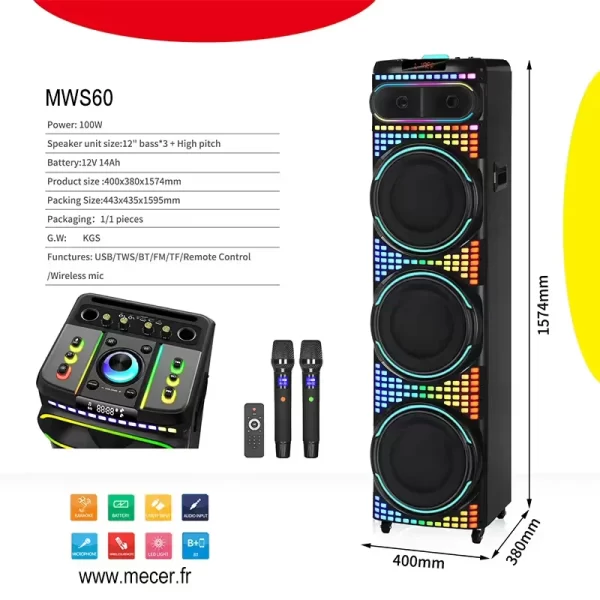 Portable Wireless Speakers Lighting Karaoke Trolley System Battery Powered 12
